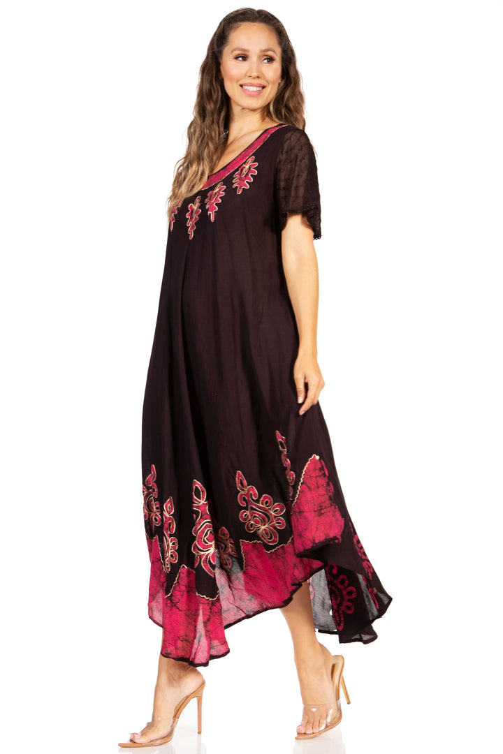 Sakkas Batik Hindi Cap Sleeve Caftan Dress / Cover Up