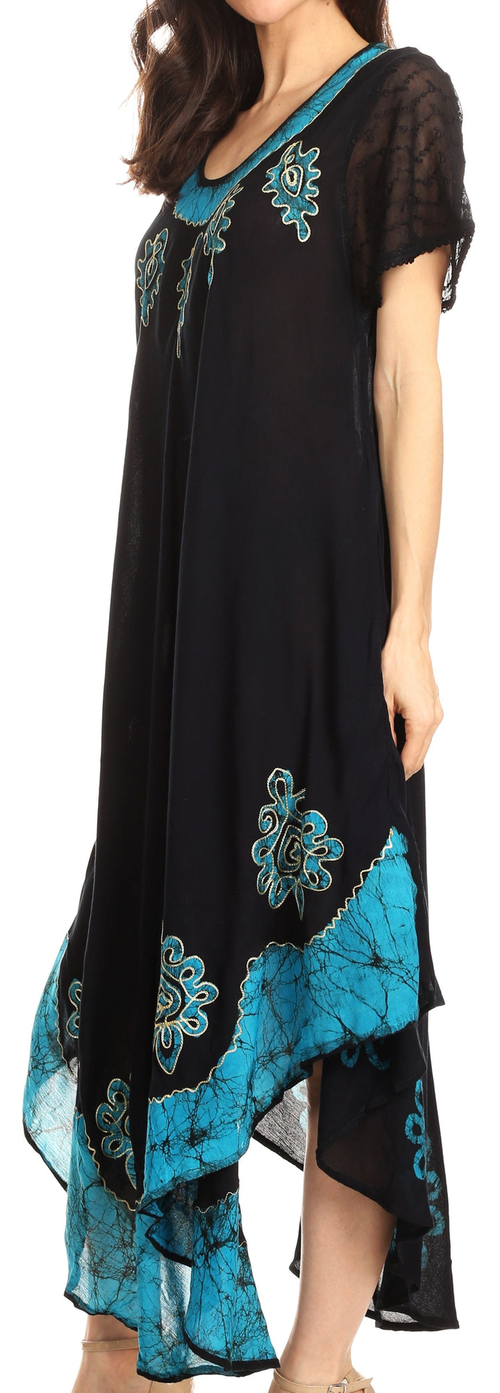 Sakkas Batik Hindi Cap Sleeve Caftan Dress / Cover Up