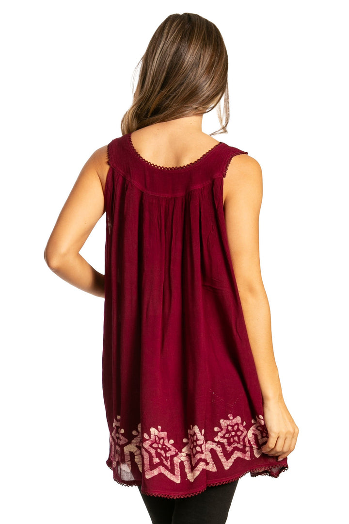 Sakkas Batik Embroidered V-Neck Sleeveless Blouse