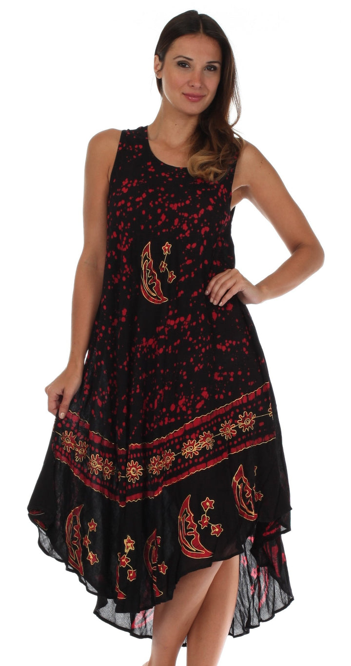 Sakkas Moon and Stars Batik Caftan Tank Dress / Cover Up