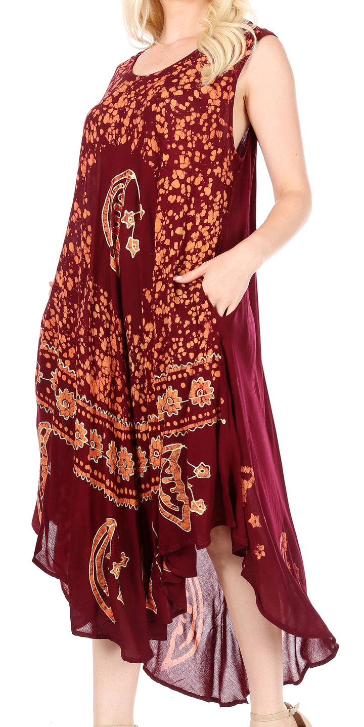 Sakkas Moon and Stars Batik Caftan Tank Dress / Cover Up