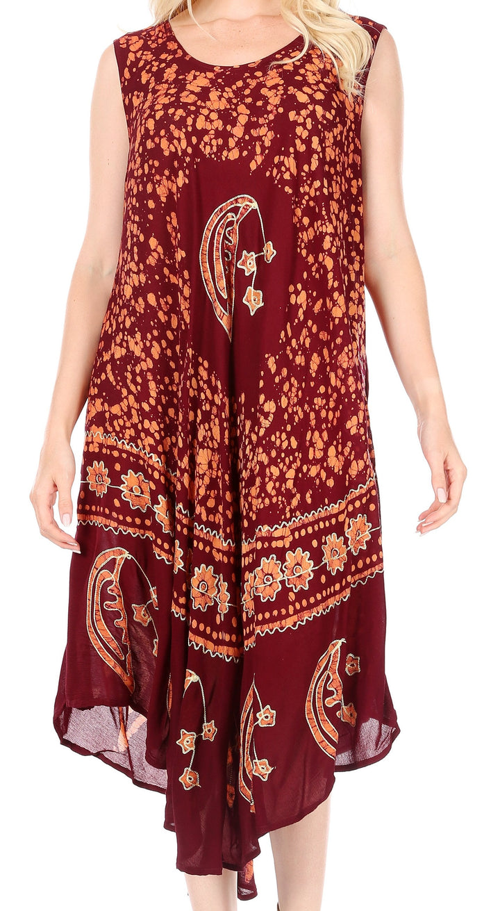 Sakkas Moon and Stars Batik Caftan Tank Dress / Cover Up