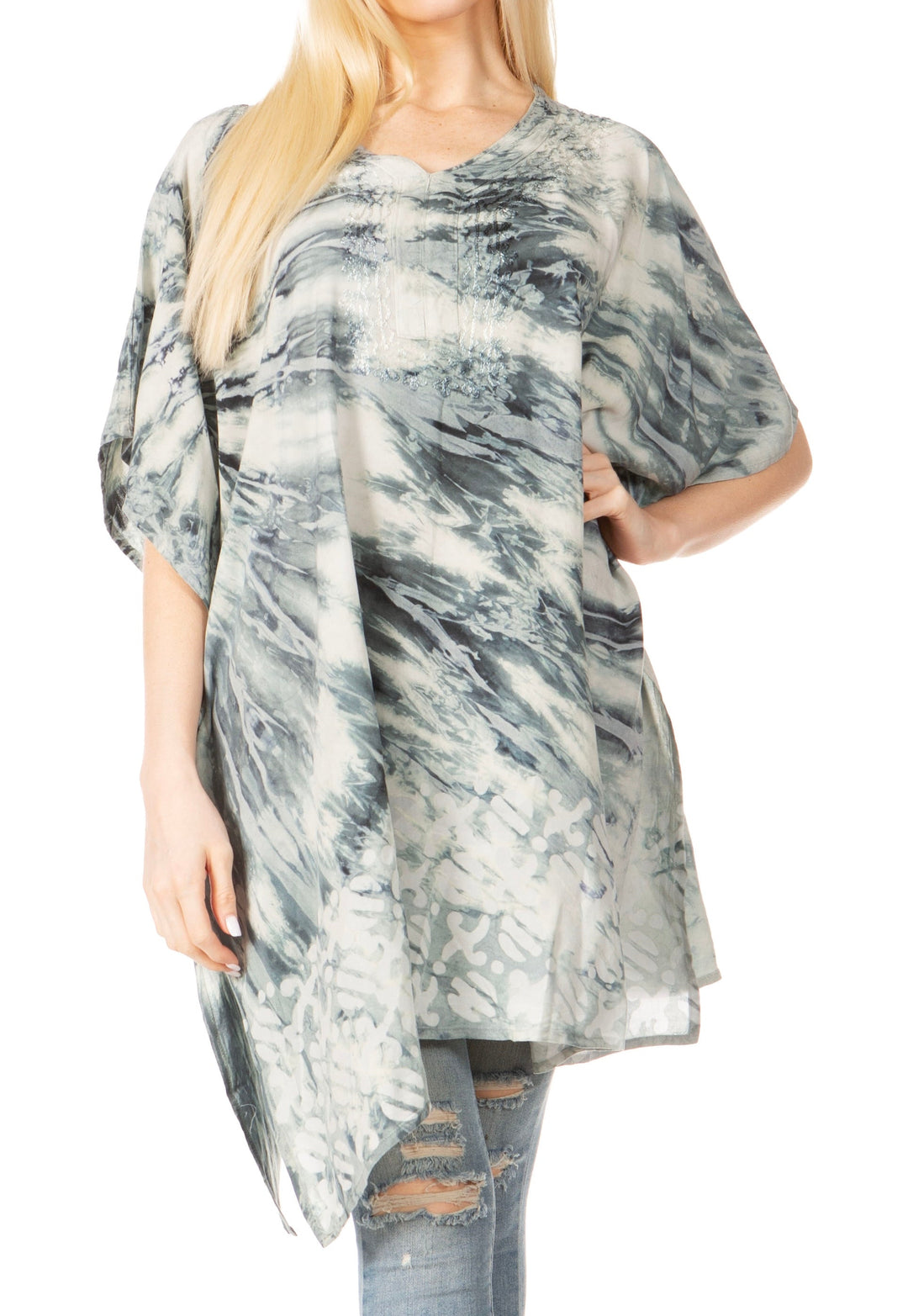 Sakkas Marcy Women's V-neck Caftan Top Tunic Dress - Perfect for Summer Boho Style & Swinging Coverup