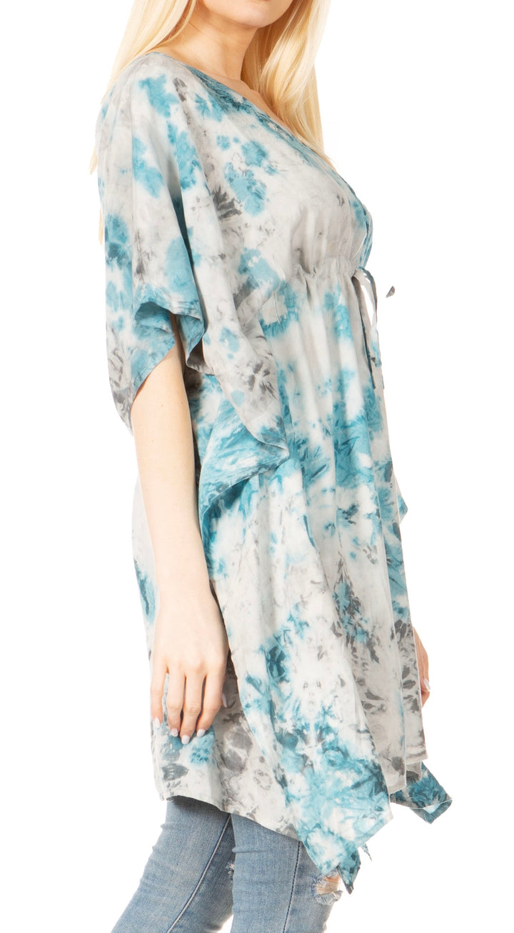 Sakkas Marcy Women's V-neck Caftan Top Tunic Dress - Perfect for Summer Boho Style & Swinging Coverup