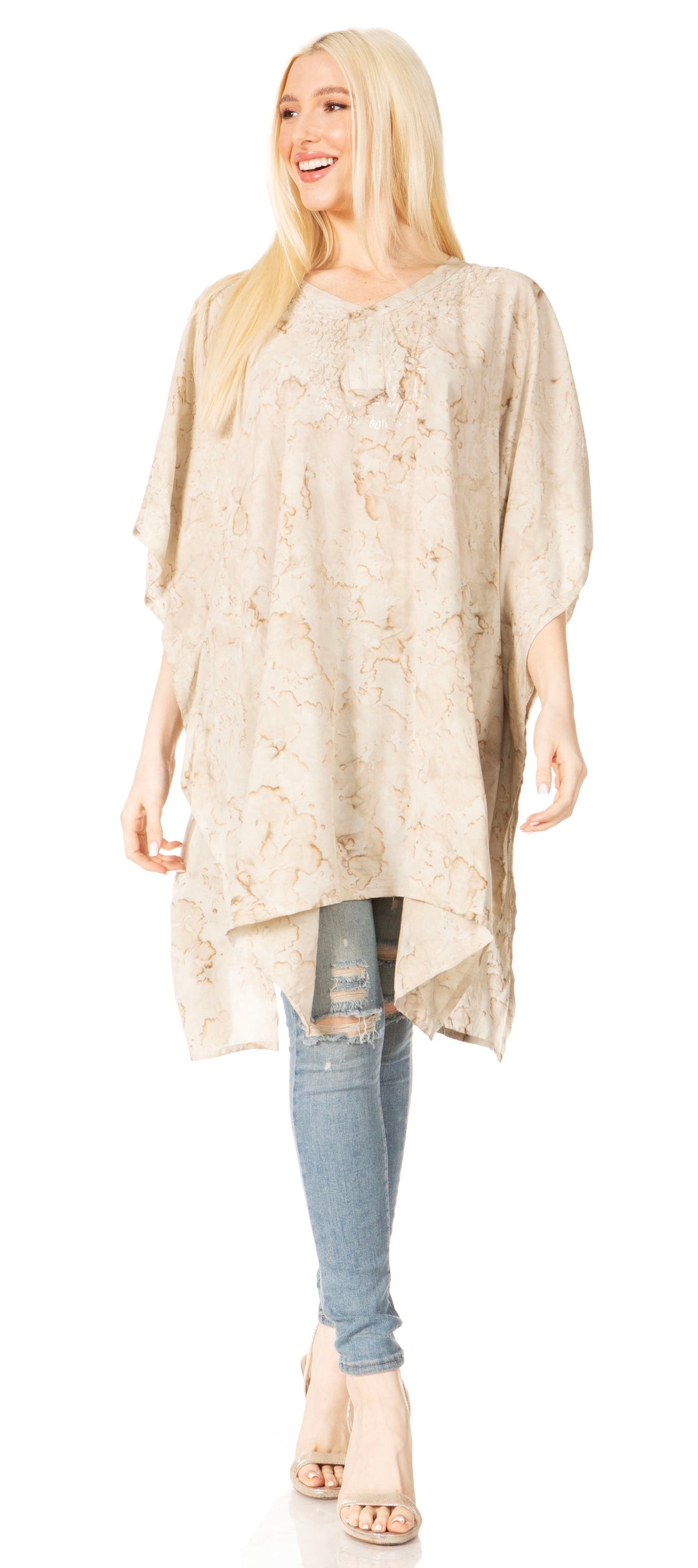 Sakkas Marcy Women's V-neck Caftan Top Tunic Dress - Perfect for Summer Boho Style & Swinging Coverup