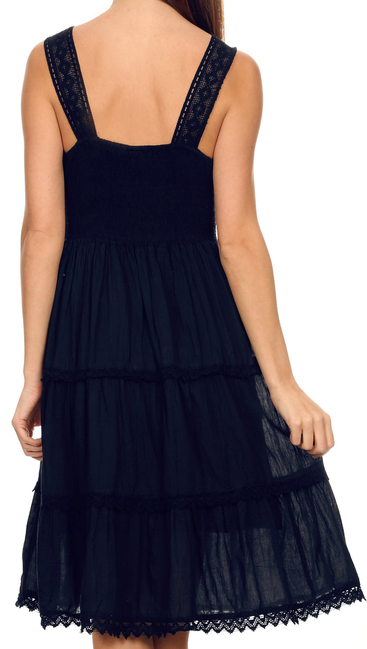 Sakkas Womens Presta Roman Sleeveless Lined Tank Top Dress With Embroidery Lace Design