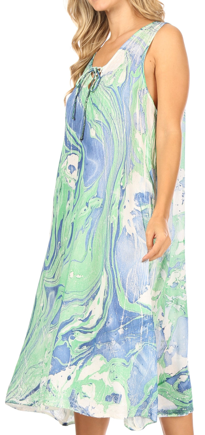 Sakkas Ilaria Women's Midi Sleeveless Casual Loose Flare Print Dress Caftan Pocket