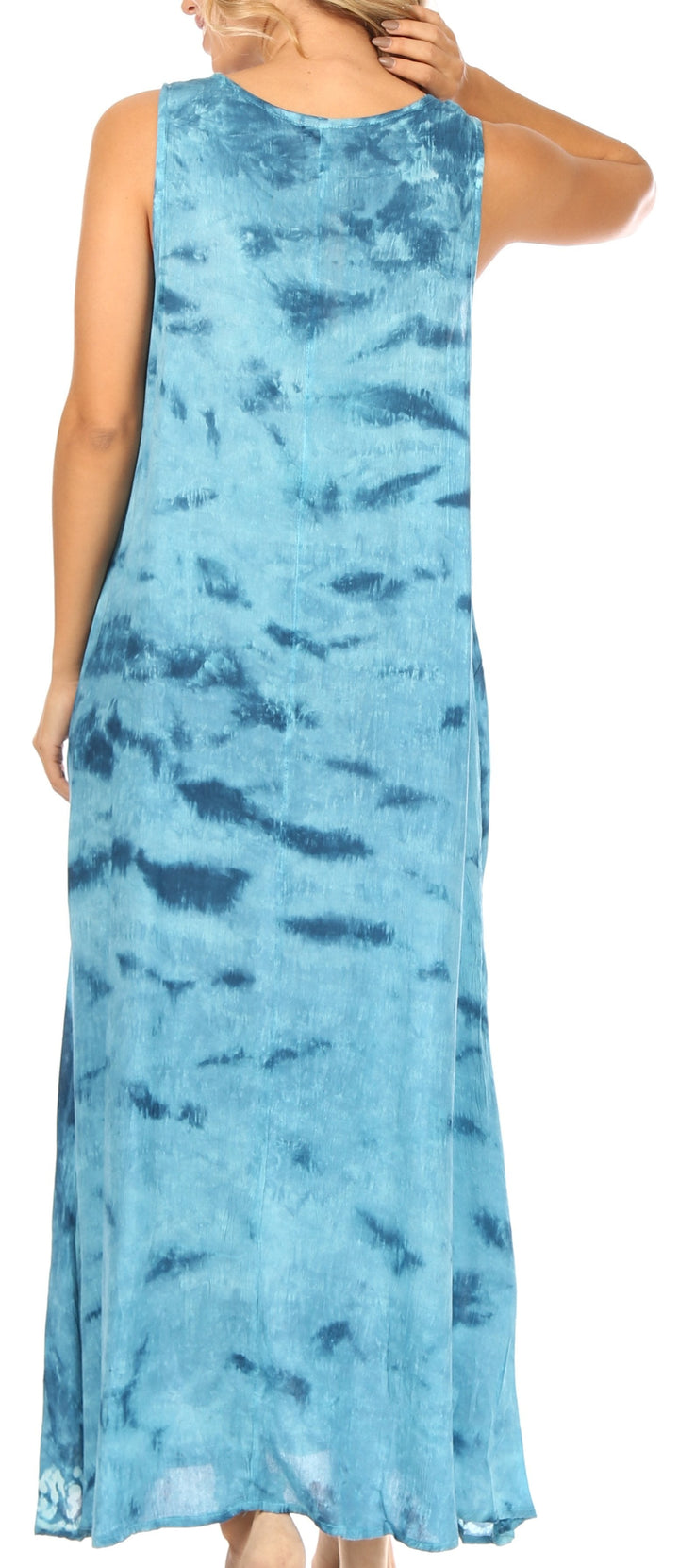 Sakkas Leonor Women's Maxi Sleeveless Tank Long Print Dress with Pockets and Ties