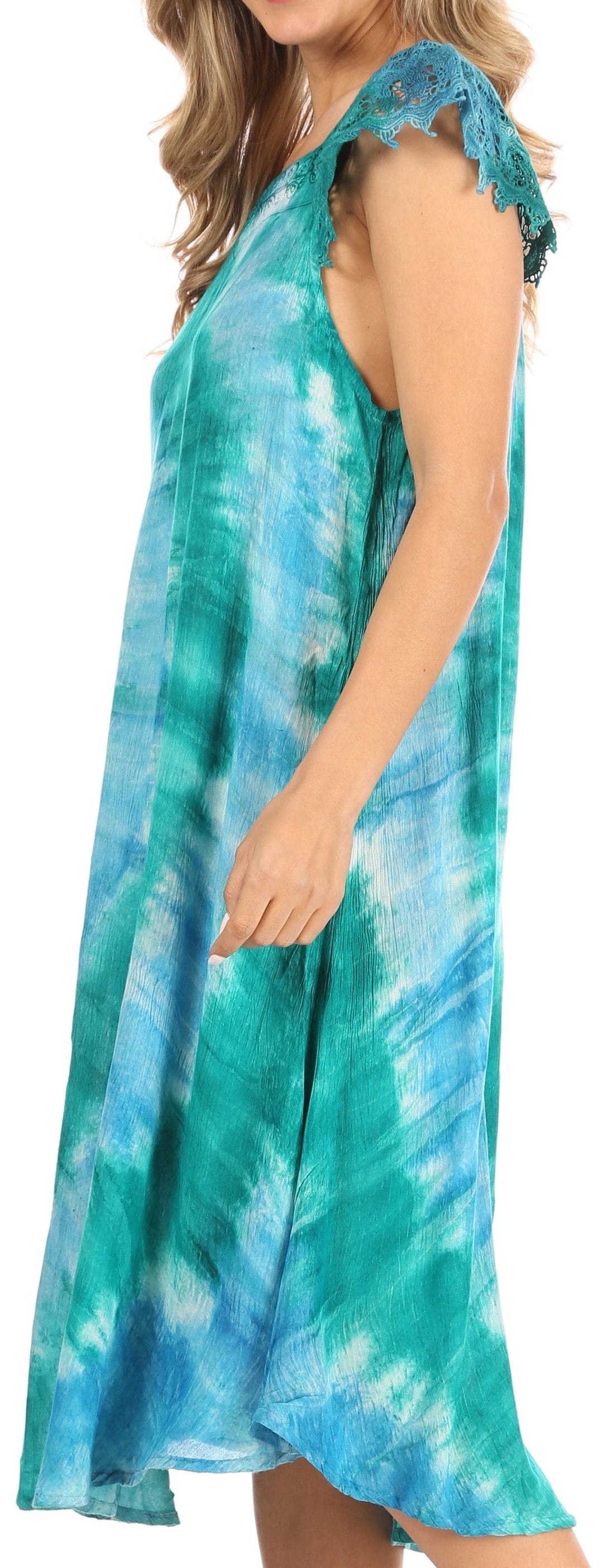 Sakkas Trila Women's Casual Summer Lace Boho Short Sleeve Midi Loose Dress Flowy