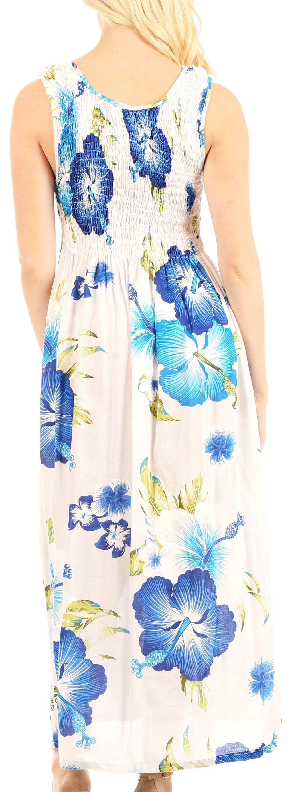 Sakkas Iyabo Women's Sleeveless Casual Summer Floral Print Dress Maxi Long Stretch
