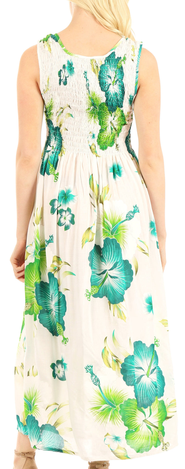 Sakkas Iyabo Women's Sleeveless Casual Summer Floral Print Dress Maxi Long Stretch