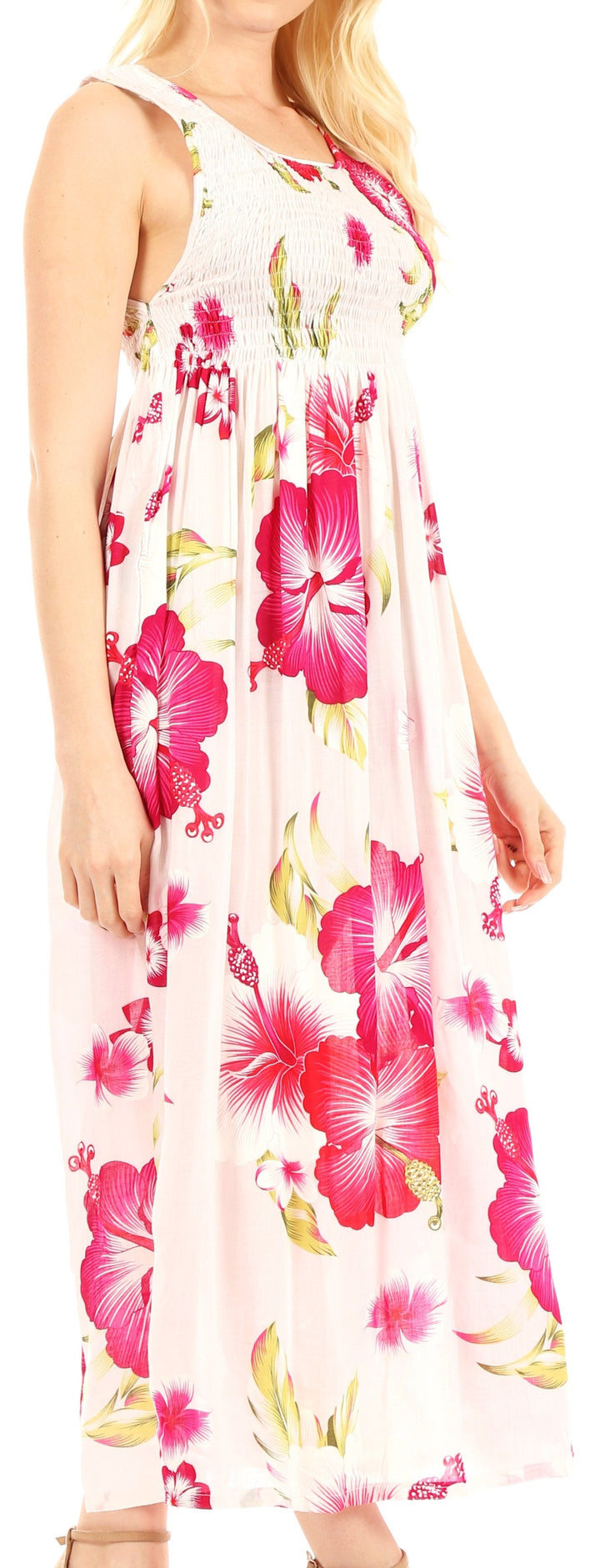 Sakkas Iyabo Women's Sleeveless Casual Summer Floral Print Dress Maxi Long Stretch