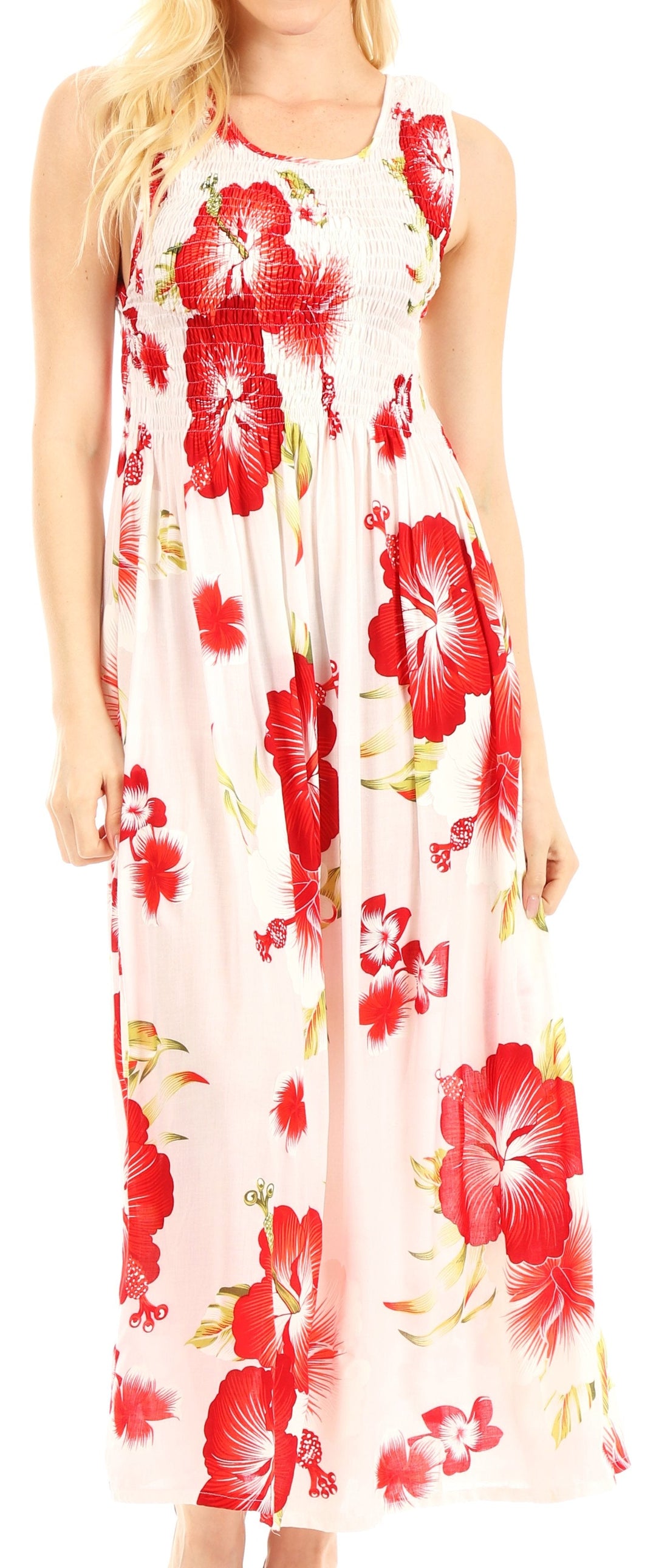 Sakkas Iyabo Women's Sleeveless Casual Summer Floral Print Dress Maxi Long Stretch