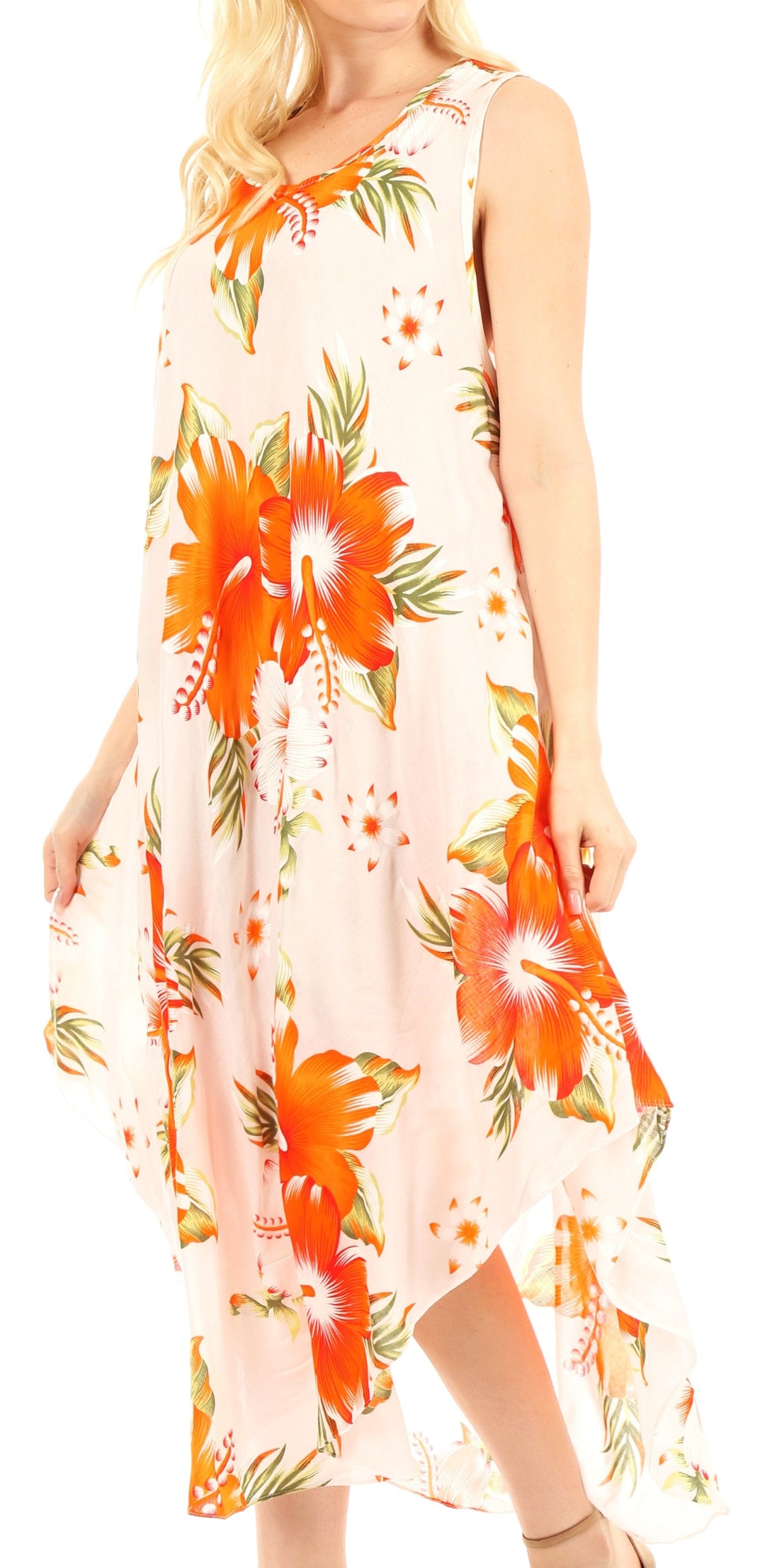 Sakkas Aba Women's Casual Summer Floral Print Sleeveless Loose Dress Cover-up