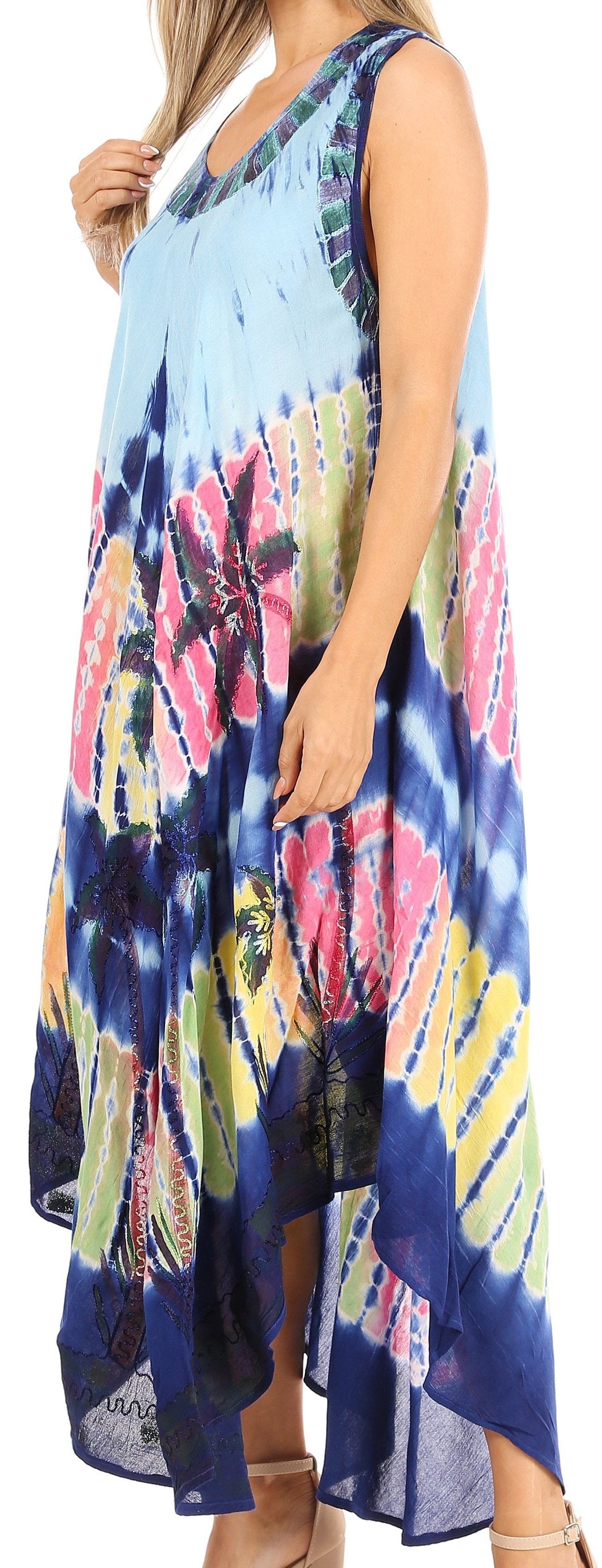 Sakkas Moon and Stars Batik Caftan Tank Dress / Cover Up