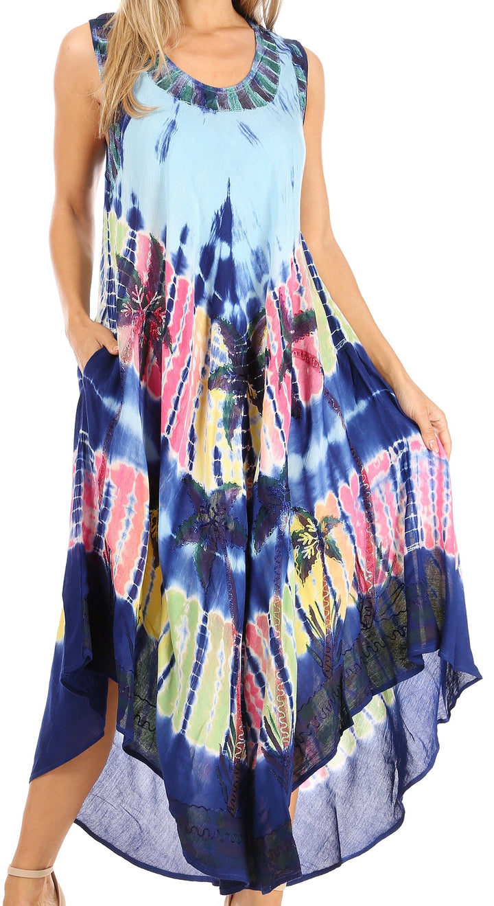 Sakkas Moon and Stars Batik Caftan Tank Dress / Cover Up
