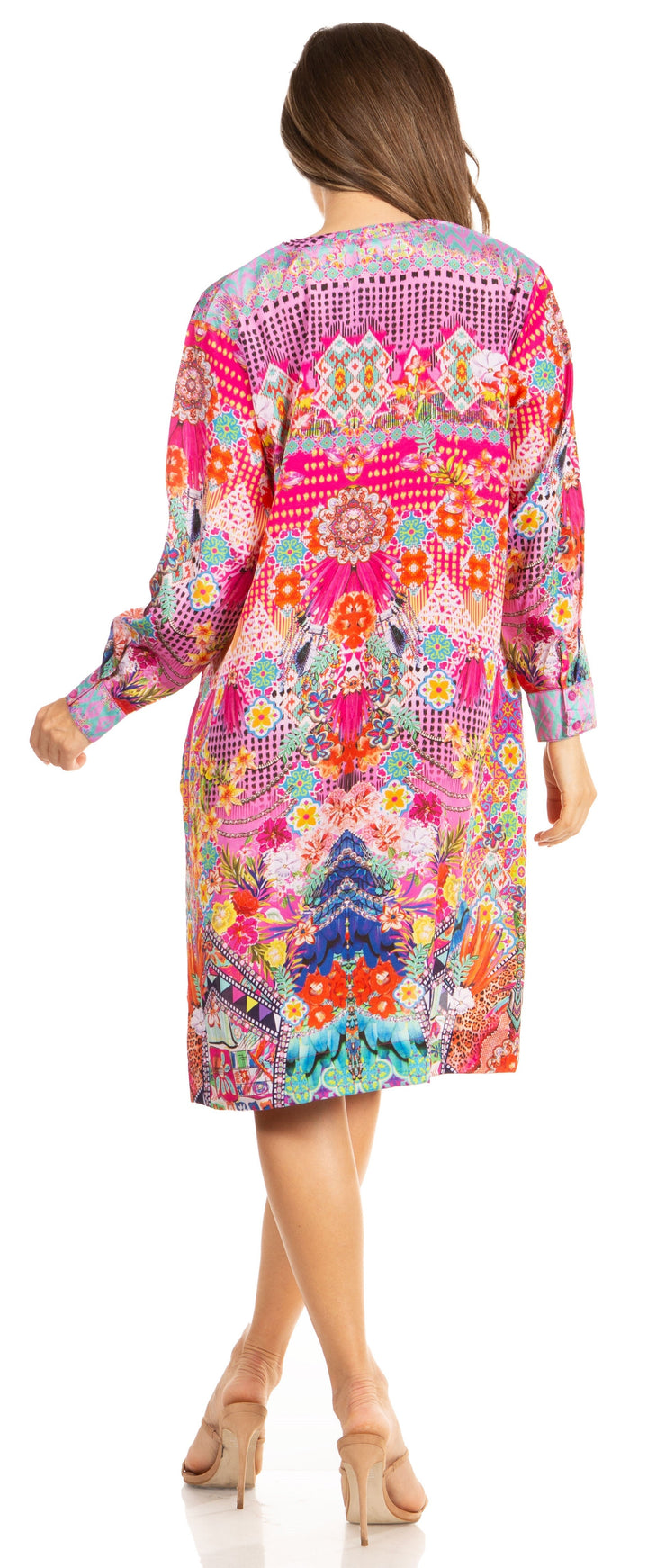 Floral Print Women's Long Sleeve Tunic Dress with Pockets - Sakkas Eloisa