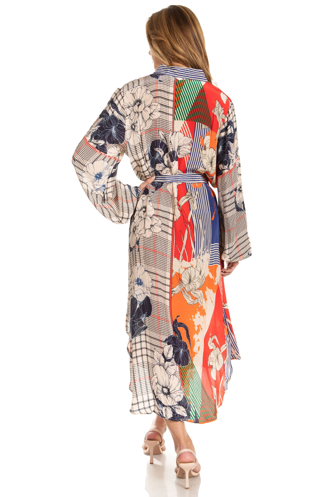 Sakkas Rina Women's Floral Print Maxi Dress with Long Sleeves and Flounce Shirt Design