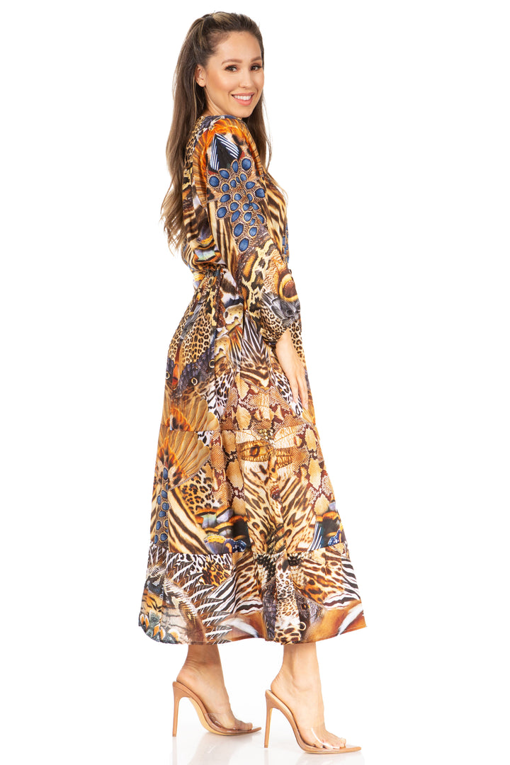 Sakkas Katty Floral Print Women's Boho Maxi Dress