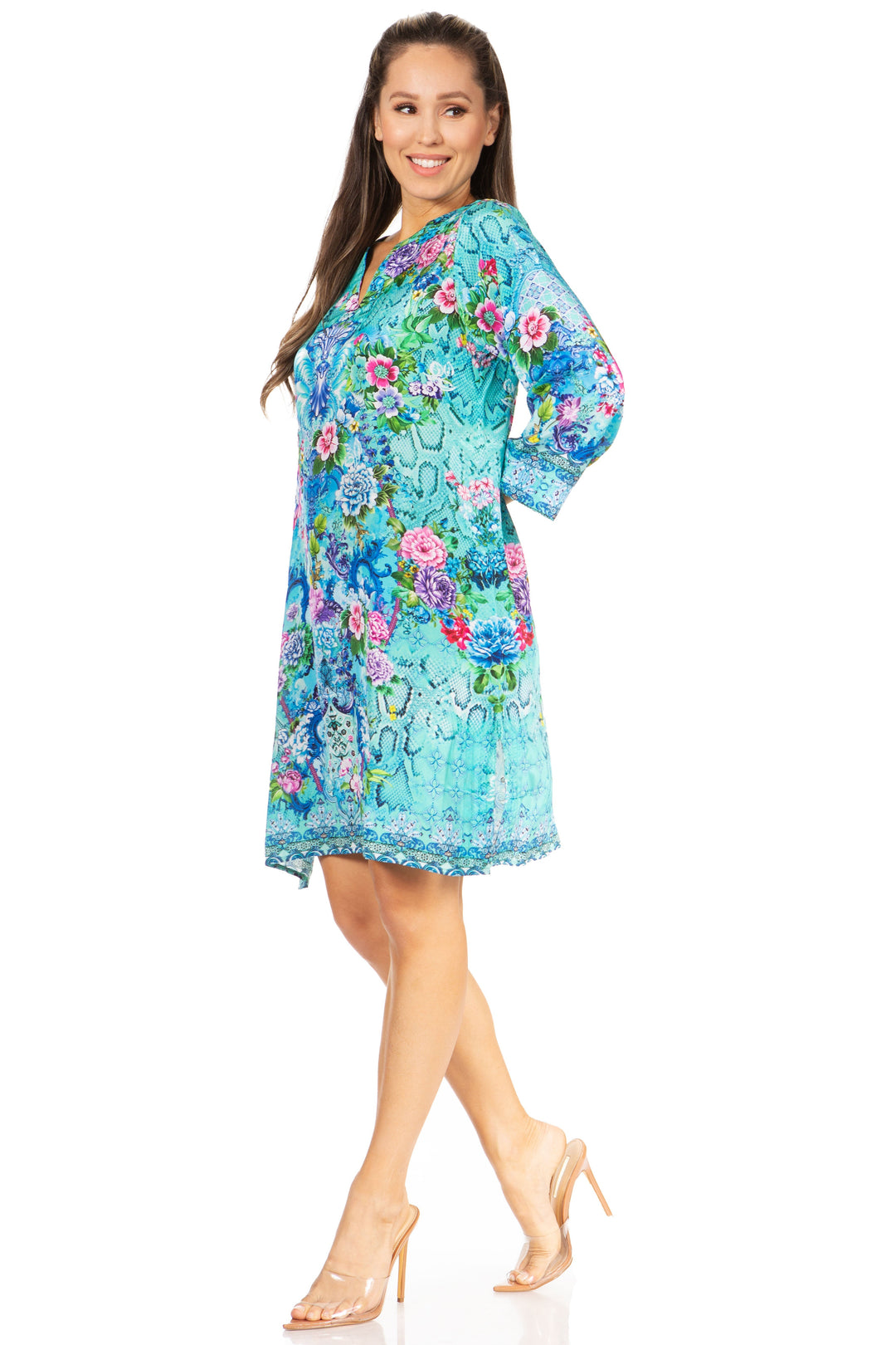 Sakkas Rosa Boho Style Floral Tunic Dress - Women&