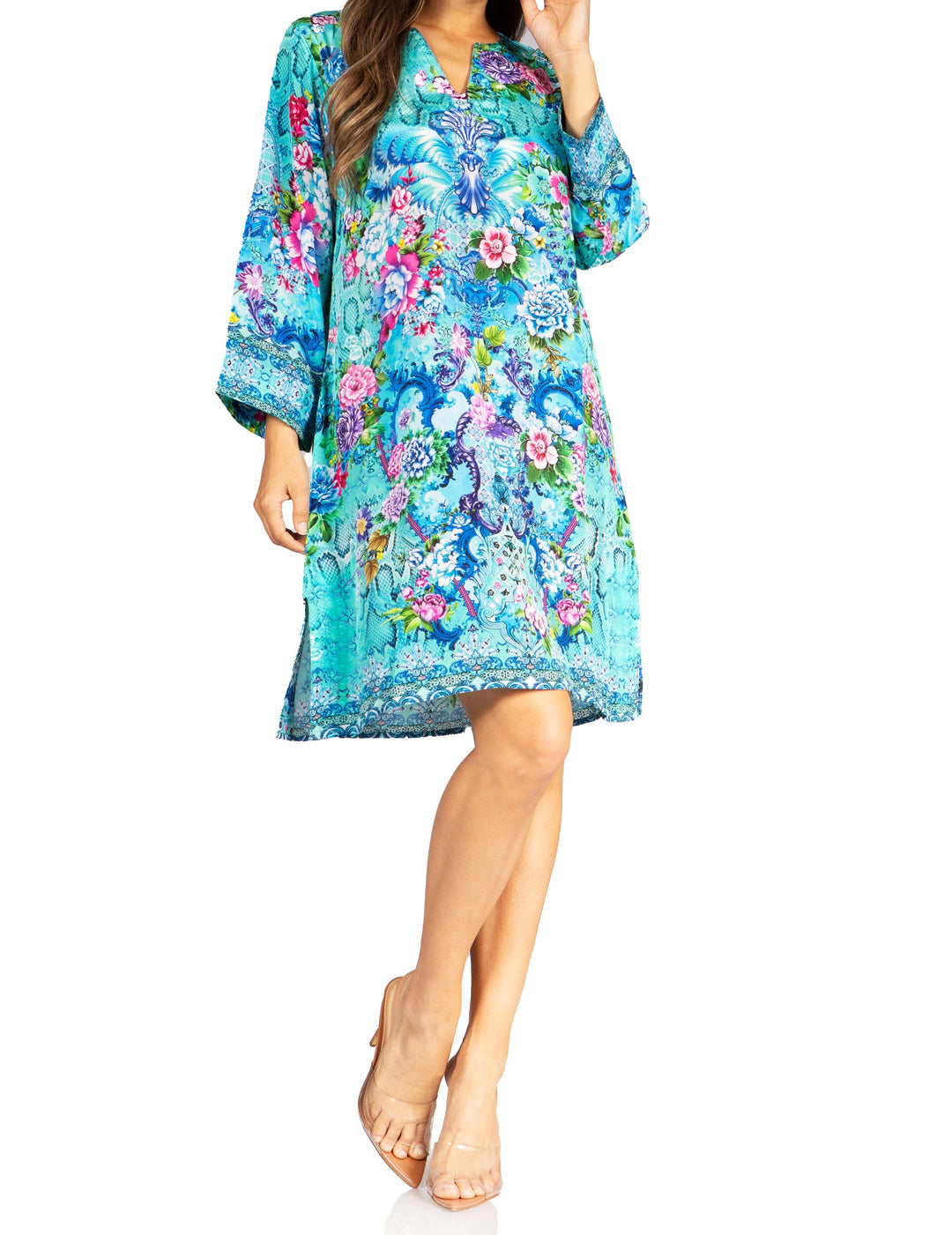 Sakkas Rosa Boho Style Floral Tunic Dress - Women&