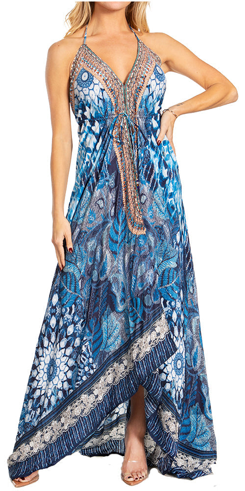 Sakkas Lizi 2025 Womens Maxi High-low Halter Handkerchief Long Dress Beach Party