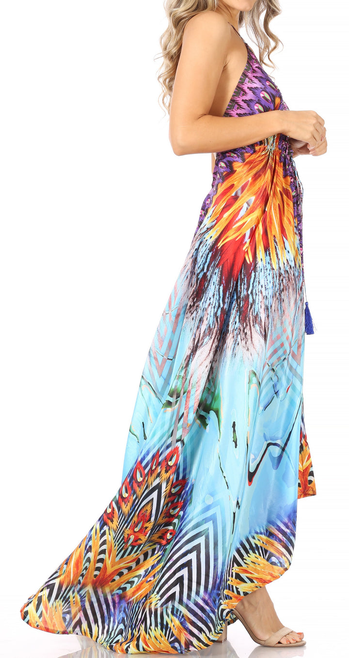 Sakkas Lizi Womens Maxi High-low Halter Handkerchief Long Dress Beach Party