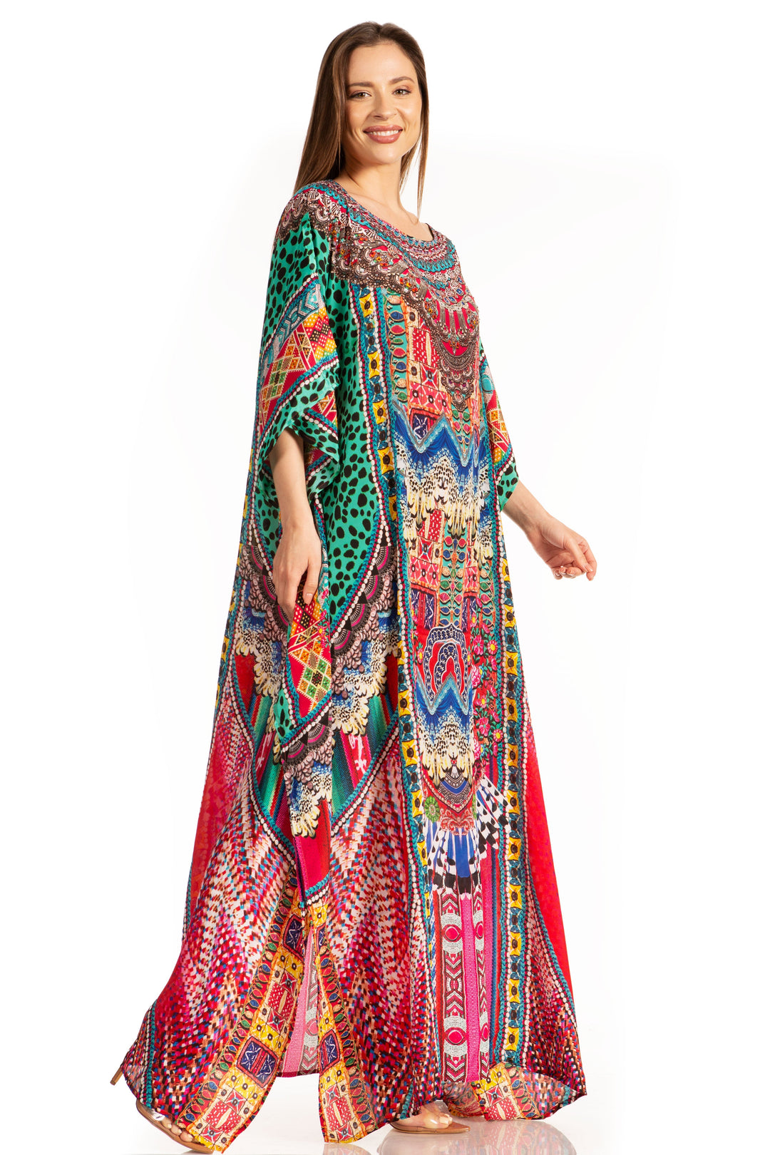 Sakkas Jabari Women's Maxi Short Sleeve Long Beach Kaftan Dress Boho Loose Gown