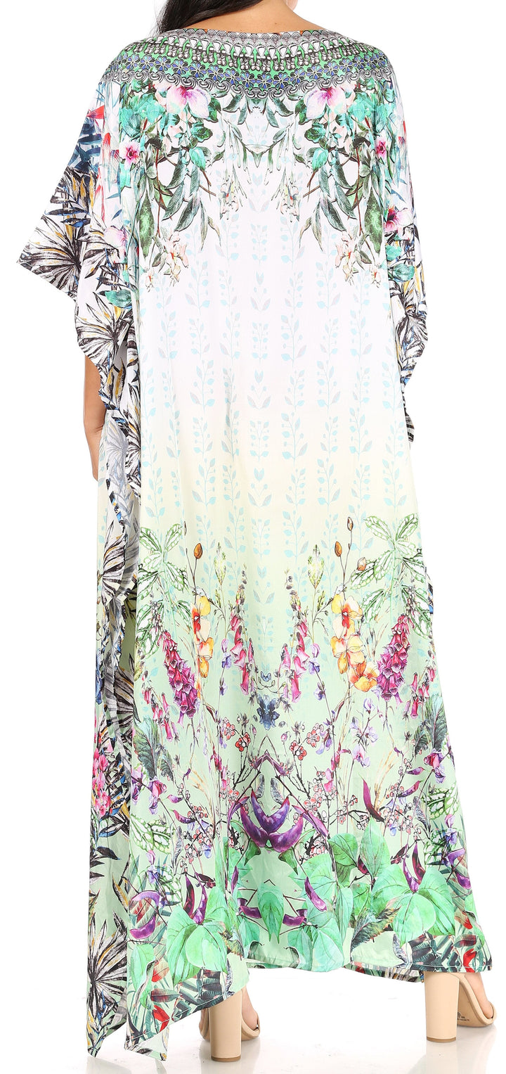 Sakkas Jabari Women's Maxi Short Sleeve Long Beach Kaftan Dress Boho Loose Gown