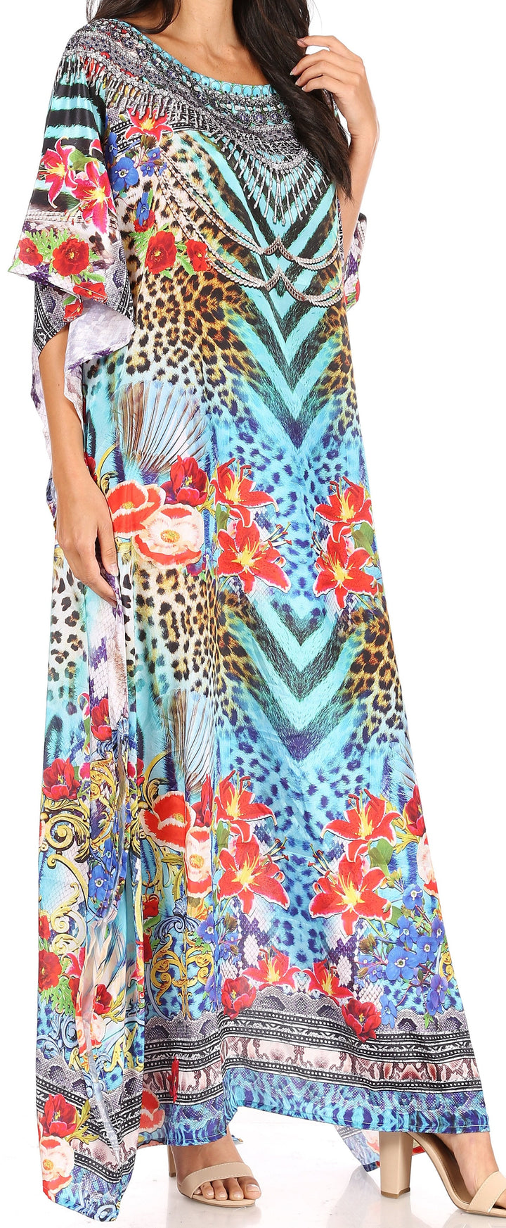 Sakkas Jabari Women's Maxi Short Sleeve Long Beach Kaftan Dress Boho Loose Gown