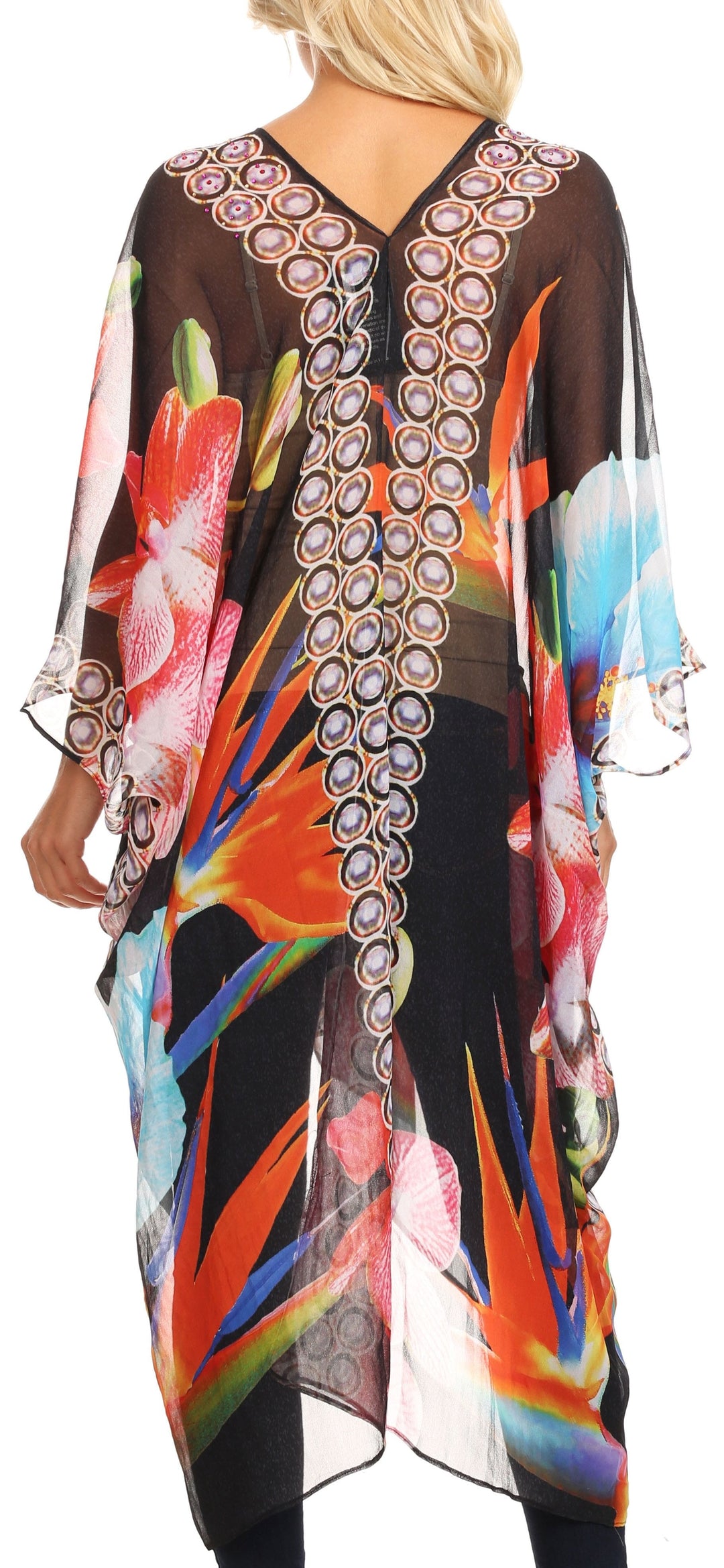 Sakkas Livi  Women's V Neck Beach Dress Cover up Caftan Top Loose with Rhinestone