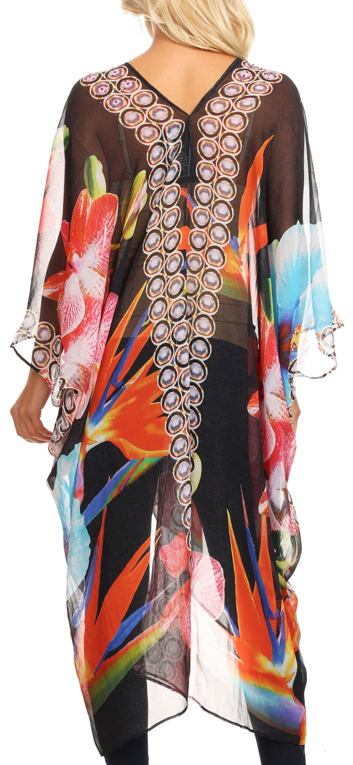 Sakkas Livi  Women's V Neck Beach Dress Cover up Caftan Top Loose with Rhinestone