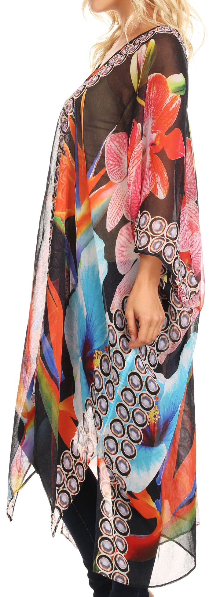 Sakkas Livi  Women's V Neck Beach Dress Cover up Caftan Top Loose with Rhinestone