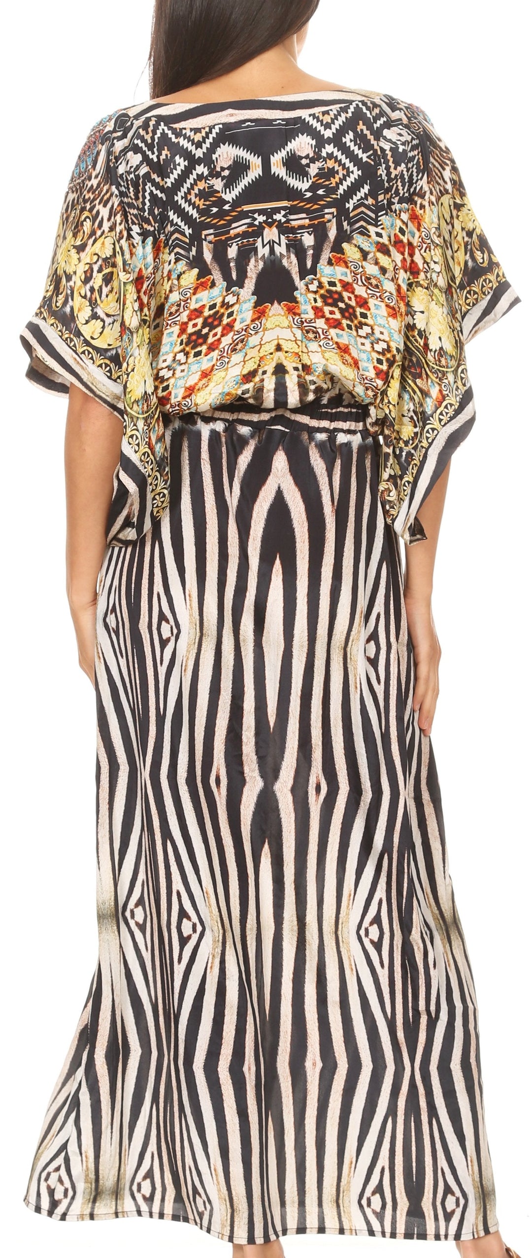 Sakkas Delma Women's Long Maxi Column V-neck Short Sleeve Slim Dress with Print