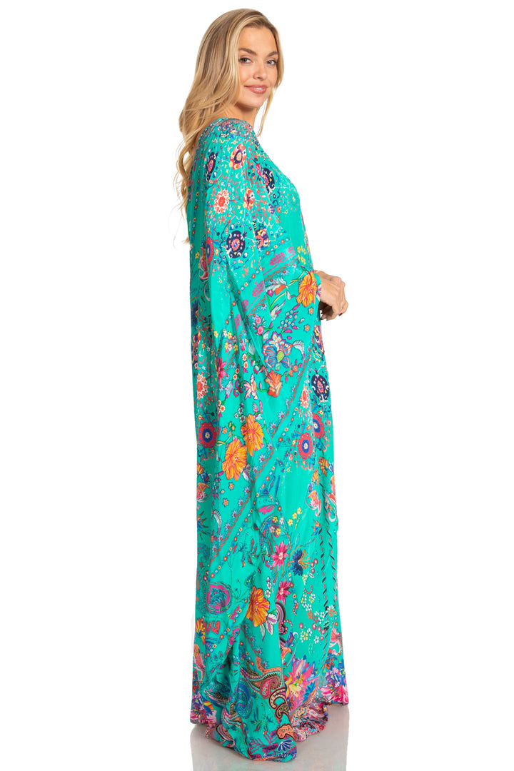 Sakkas Dora Women's One Shoulder Short Sleeve Casual Elegant Maxi Dress with Print