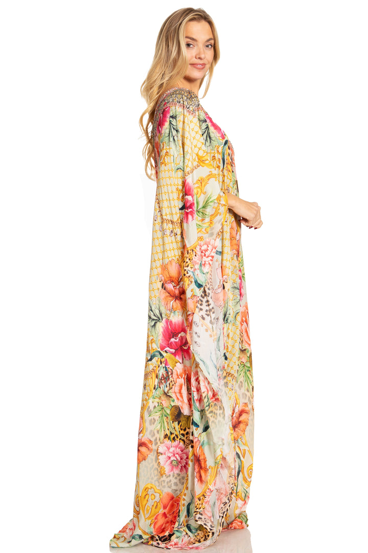 Sakkas Dora Women's One Shoulder Short Sleeve Casual Elegant Maxi Dress with Print