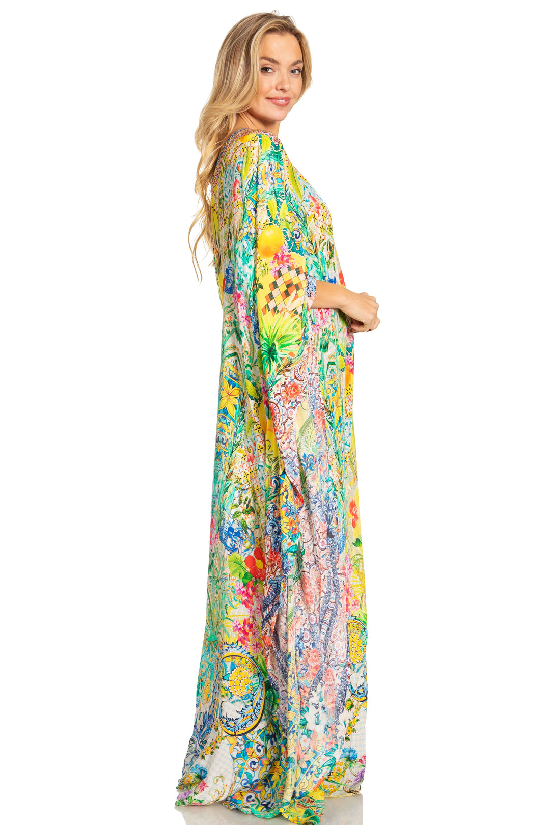 Sakkas Dora Women's One Shoulder Short Sleeve Casual Elegant Maxi Dress with Print