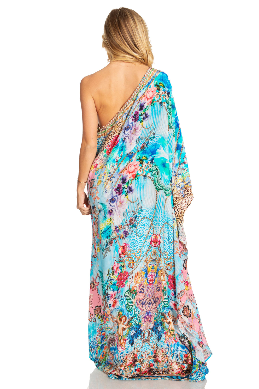 Sakkas Dora Women's One Shoulder Short Sleeve Casual Elegant Maxi Dress with Print