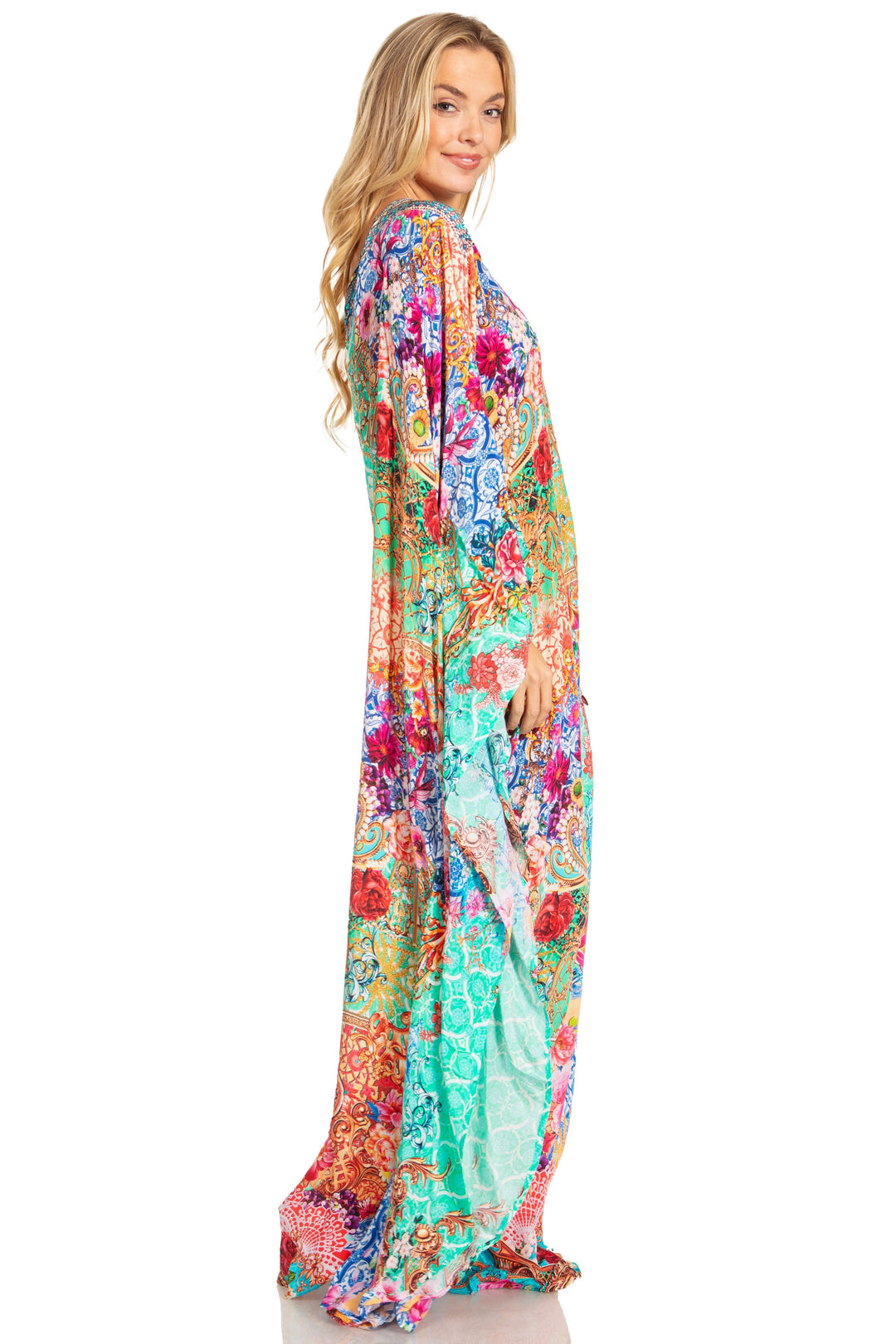 Sakkas Dora Women's One Shoulder Short Sleeve Casual Elegant Maxi Dress with Print