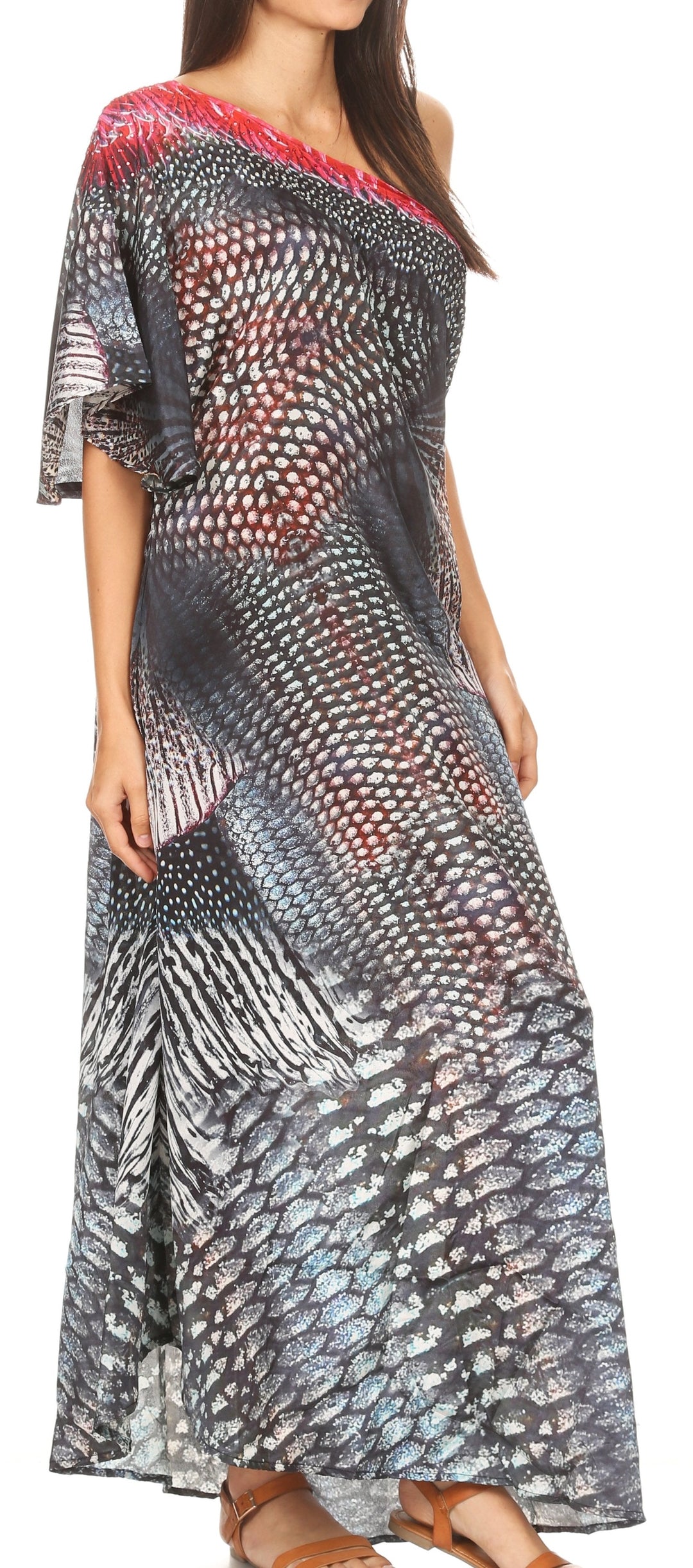 Sakkas Dora Women's One Shoulder Short Sleeve Casual Elegant Maxi Dress with Print