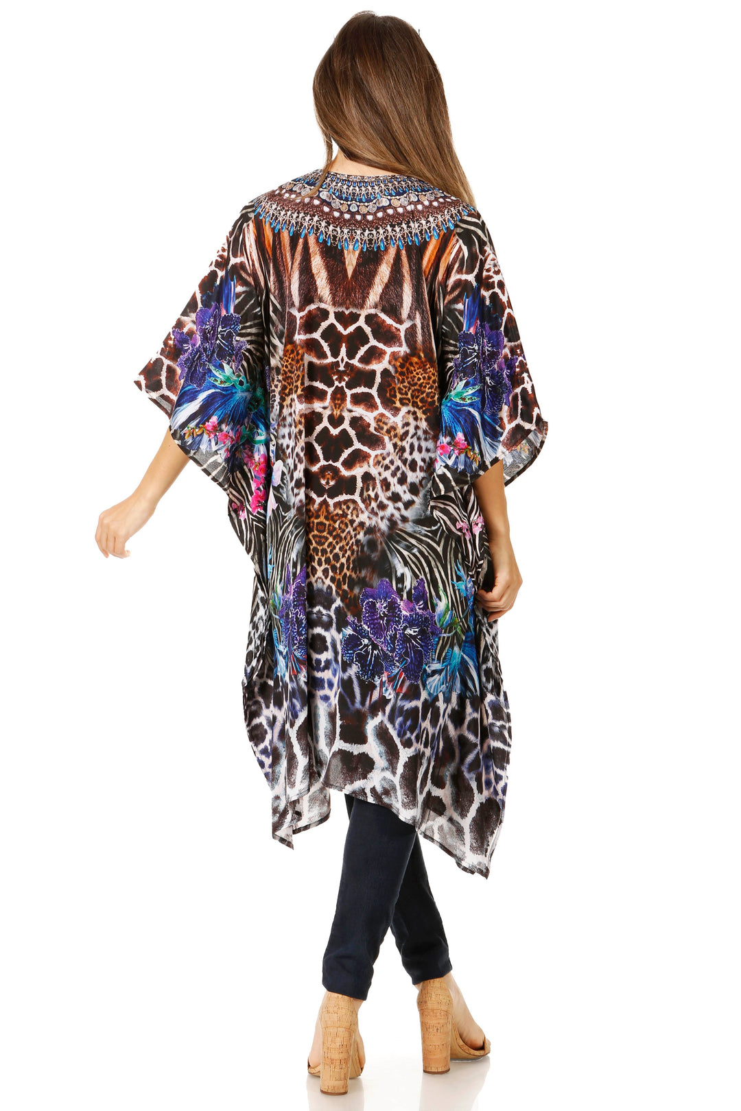 Sakkas Zeni Women's Short sleeve V-neck Summer Floral Print Caftan Dress Cover-up