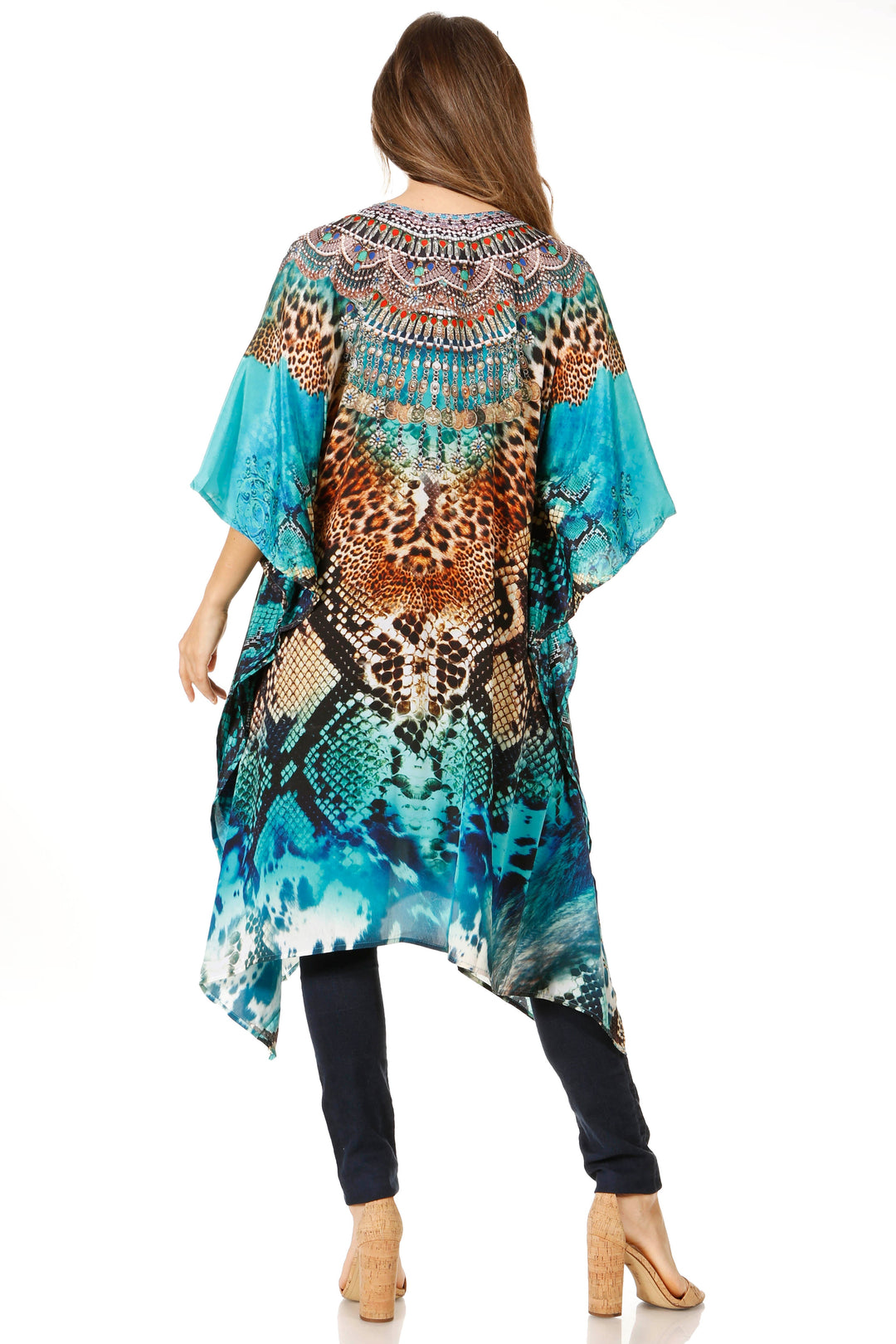 Sakkas Zeni Women's Short sleeve V-neck Summer Floral Print Caftan Dress Cover-up