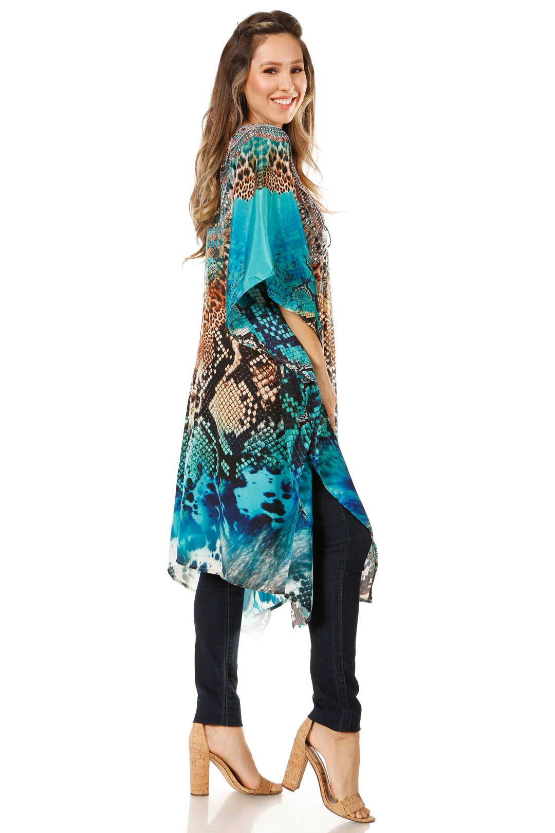 Sakkas Zeni Women's Short sleeve V-neck Summer Floral Print Caftan Dress Cover-up