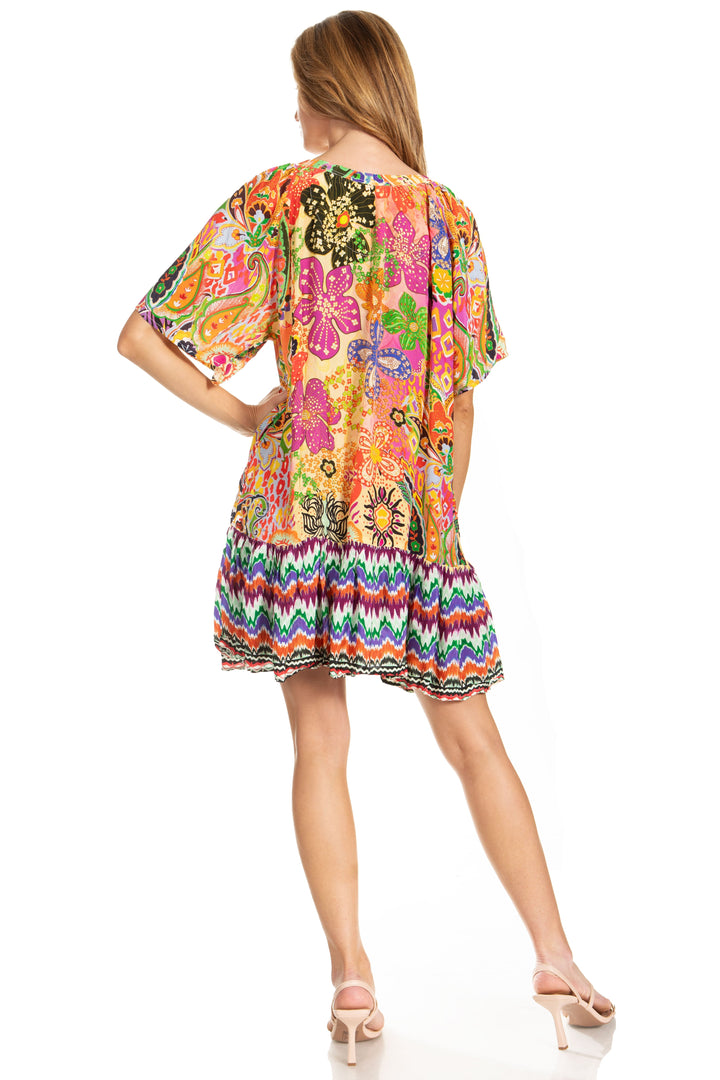 Sakkas Eliza Women's Cocktail Short Sleeve Floral Print Boho Dress Summer Casual