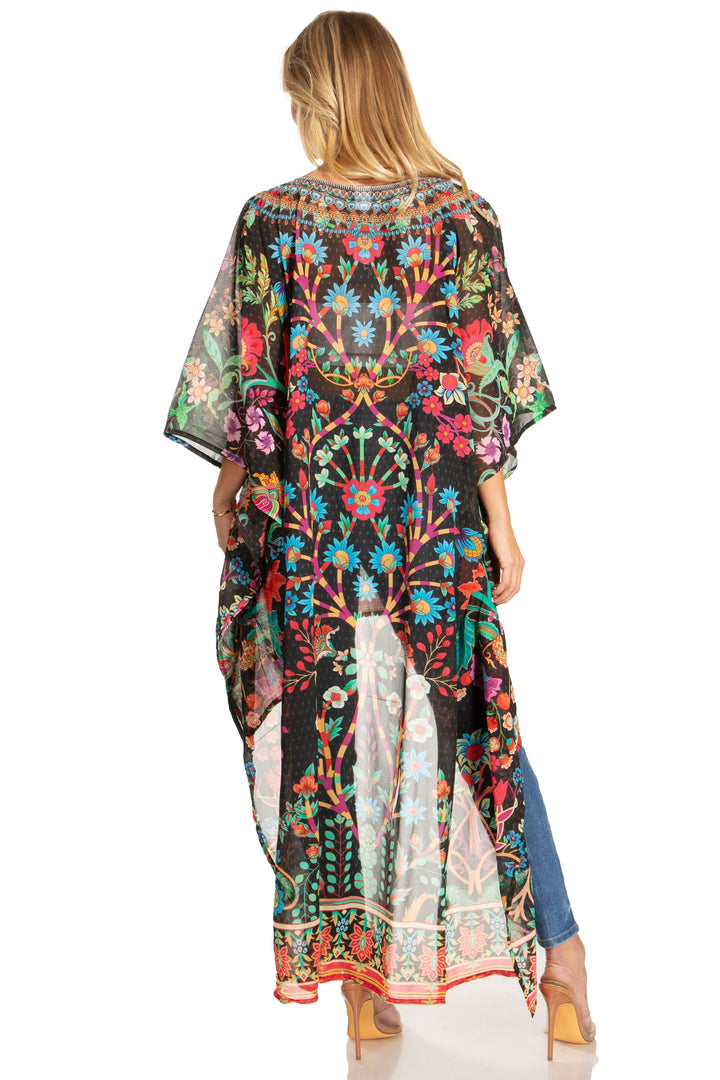 Sakkas Zeke Hi Low V-Neck Caftan Dress Printed Top Cover / Up