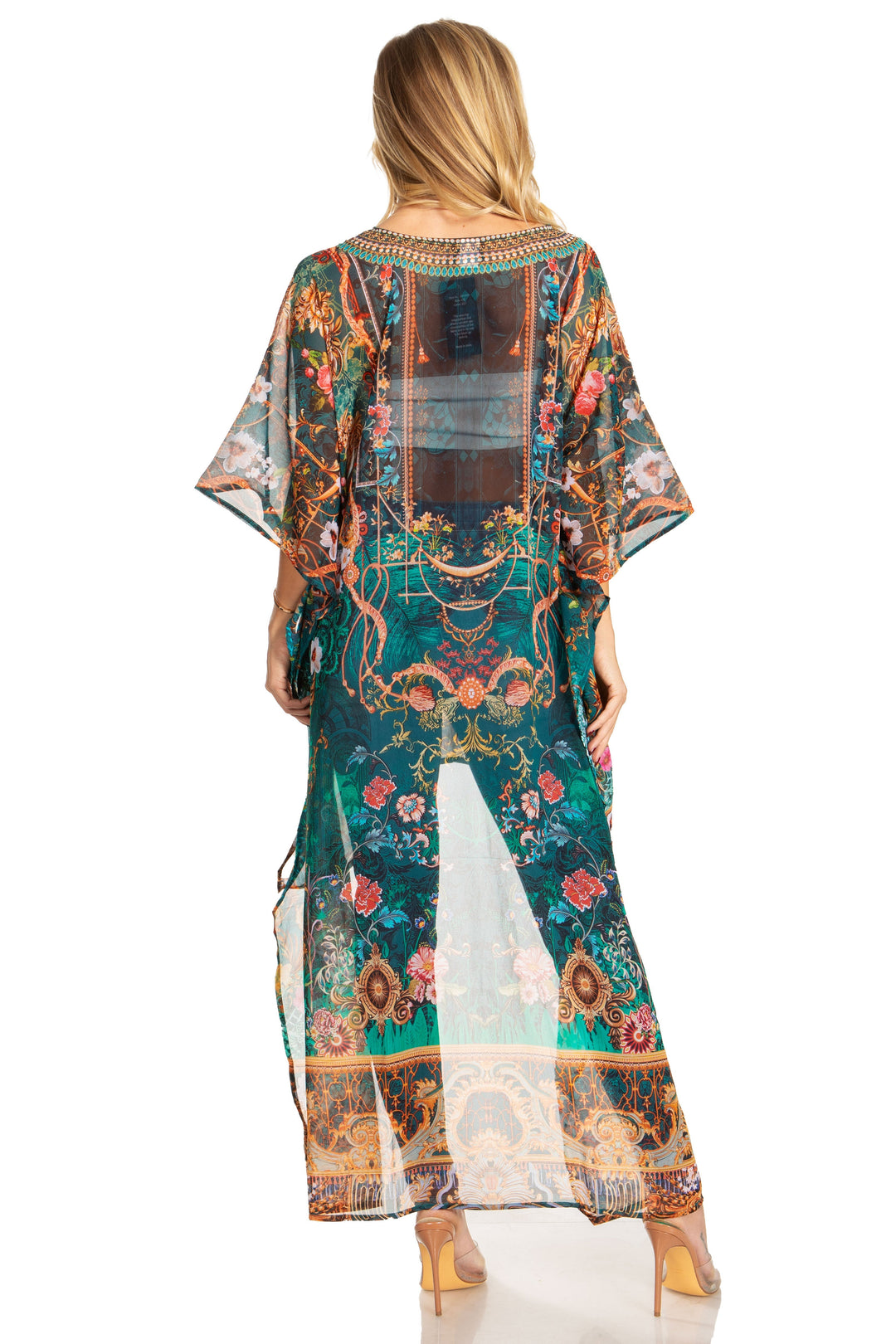 Sakkas Zeke Hi Low V-Neck Caftan Dress Printed Top Cover / Up