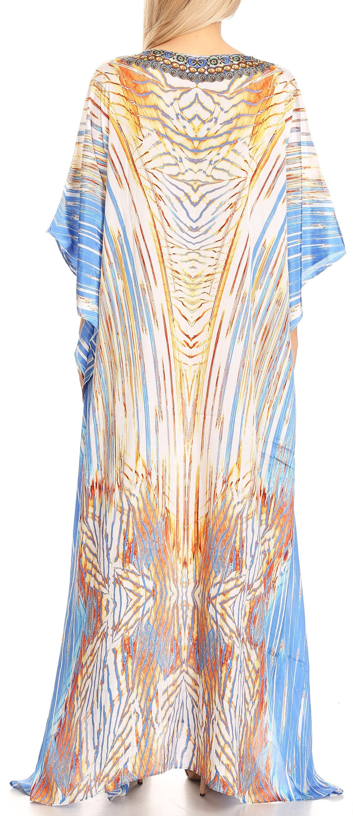 Sakkas Anahi Flowy Design V Neck Long Caftan Dress / Cover Up With Rhinestone
