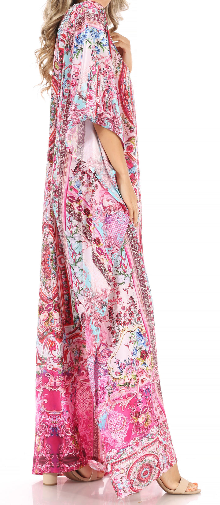 Sakkas Anahi Flowy Design V Neck Long Caftan Dress / Cover Up With Rhinestone