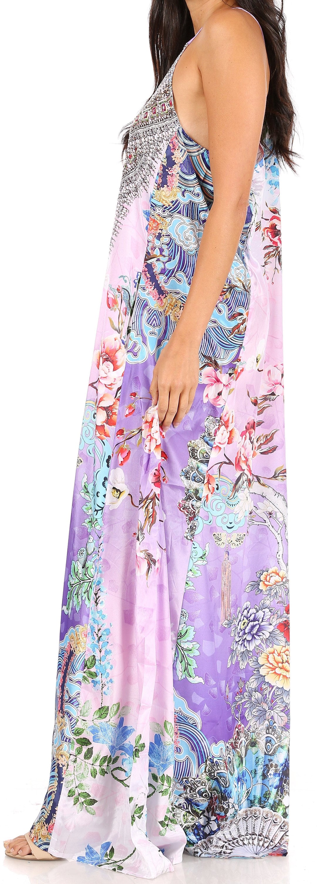 Sakkas Sofia Women's Spaghetti Strap V-neck Floral Print Summer Casual Maxi Dress