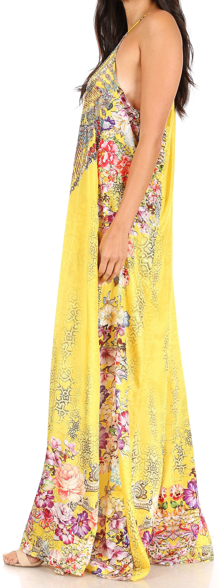 Sakkas Sofia Women's Spaghetti Strap V-neck Floral Print Summer Casual Maxi Dress